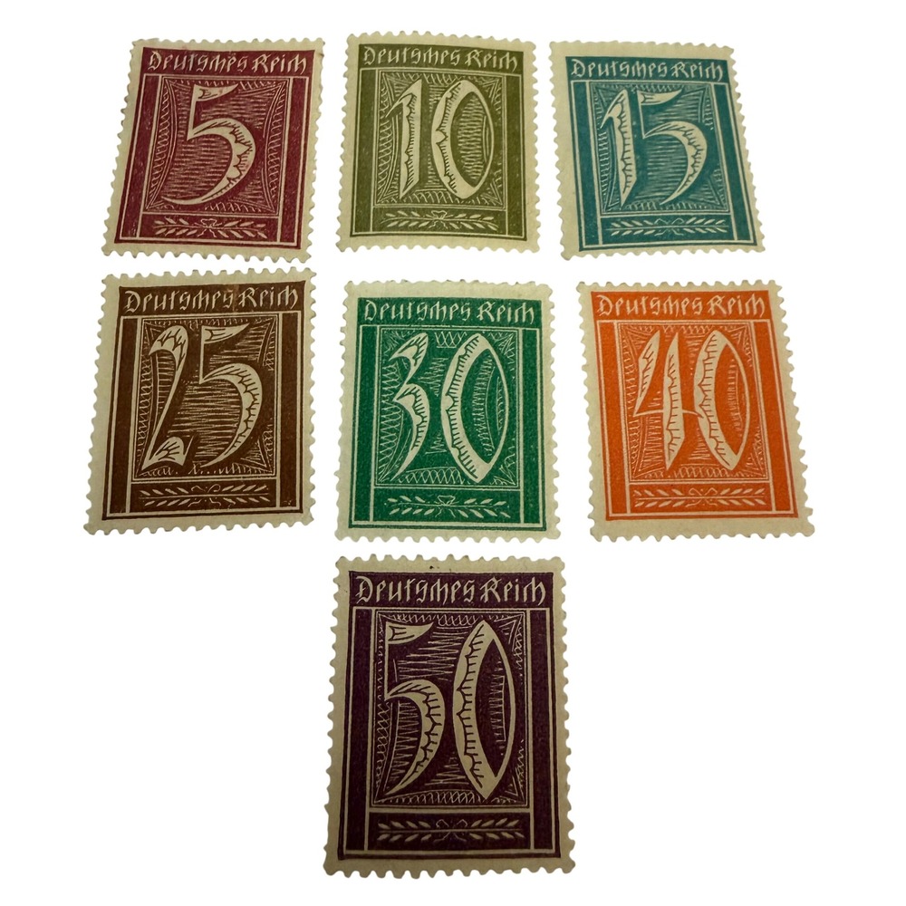 Vintage Deutsches Reich German Empire Postage Stamps Set of 7 Numers5-50 Mark
